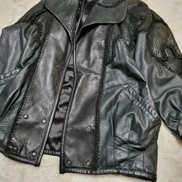 NORMA Canada Vintage 1980's Patchwork Art Knit Sweater Jacket Leather Size M - Picture 2 of 10